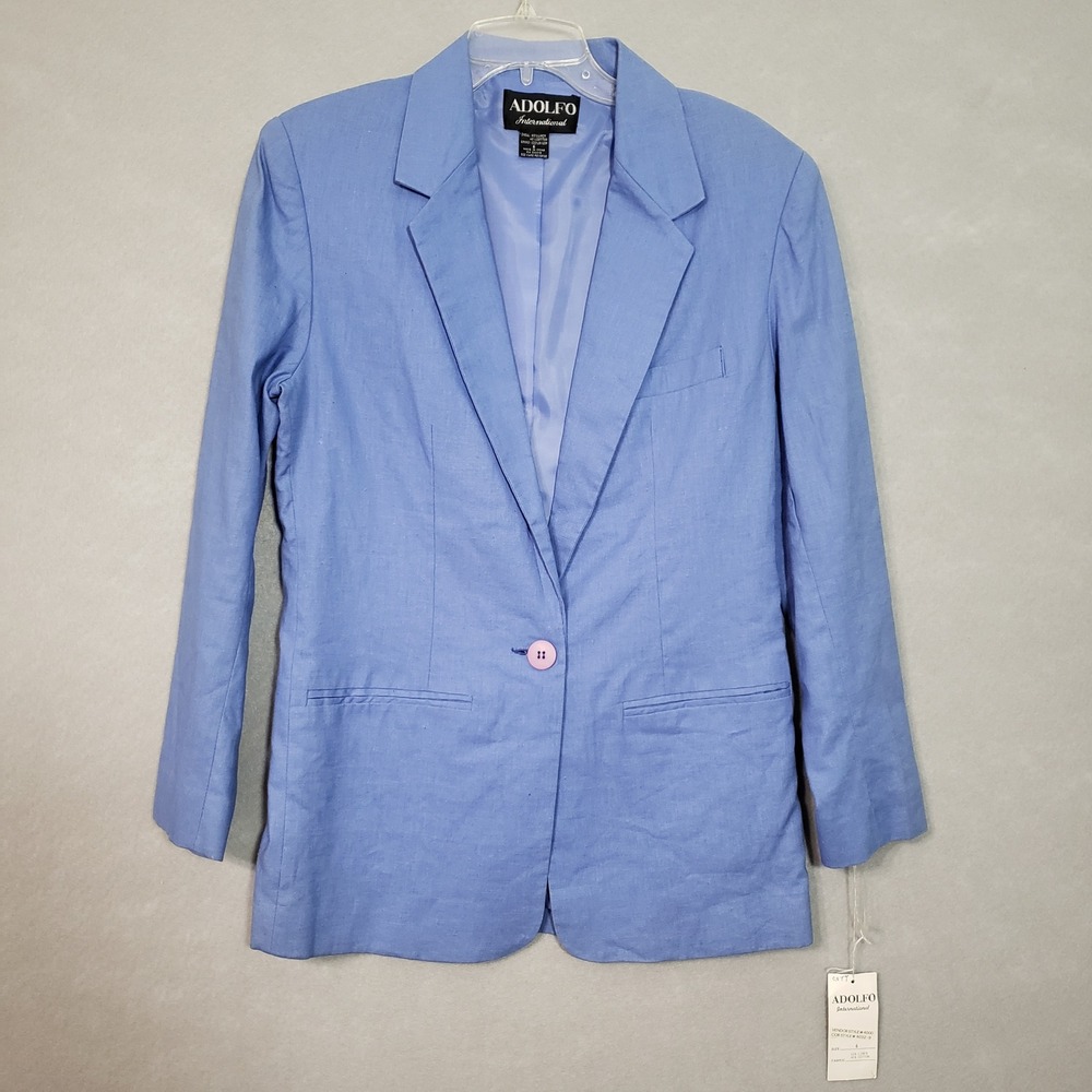 Adolfo Womens 6 Blazer Cornflower Blue Linen Cotton Blend Sport Coat 4032-9